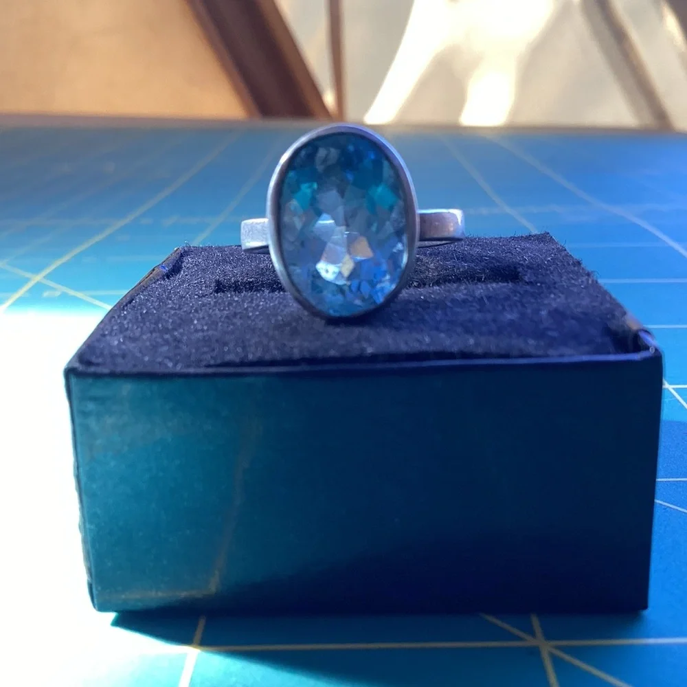 Blue Topaz Faceted Sterling Silver Ring Sz 9 Bohemian Crystals Gems Hippie Gifts